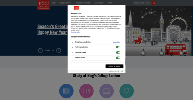 Security scan screenshot of https://www.kcl.ac.uk/