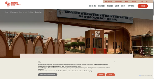 Security scan screenshot of https://doctorswithafrica.org/what-we-do/where-we-work/africa/burkina-faso/