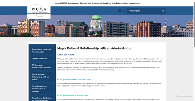 Security scan screenshot of https://www.wcma-wi.org/137/Mayor-Duties-Relationship-with-an-Admin