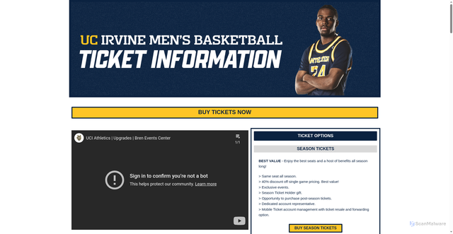 Security scan screenshot of https://app.ucirvinesports.com/MBBtickets