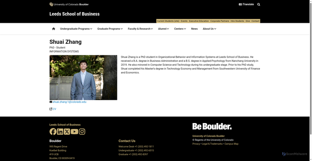 Security scan screenshot of https://www.colorado.edu/business/leeds-directory/shuai-zhang