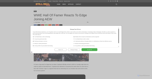 Security scan screenshot of https://stillrealtous.com/wwe-hall-of-famer-reacts-to-edge-joining-aew/
