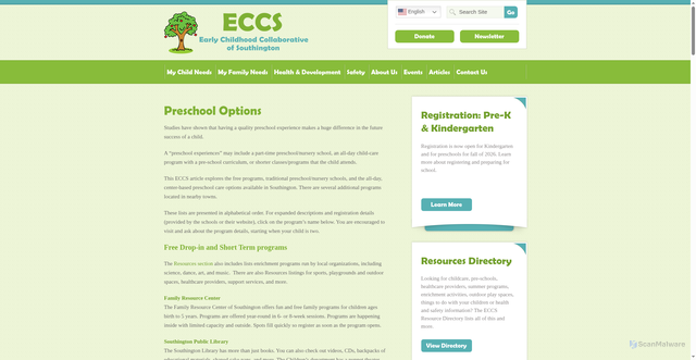 Security scan screenshot of https://www.southingtonearlychildhood.org/kindergarten-ready/preschool-options/