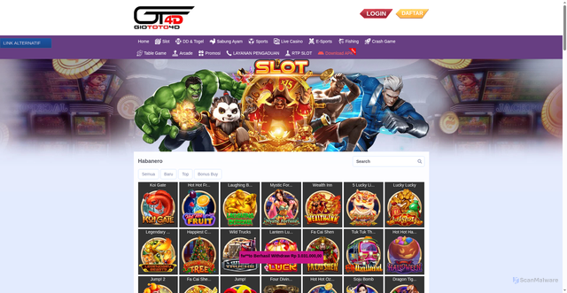 Security scan screenshot of https://lagiimlek.top/desktop/game/slot/habanero