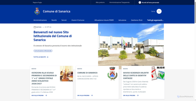 Security scan screenshot of https://www.comune.sanarica.le.it/