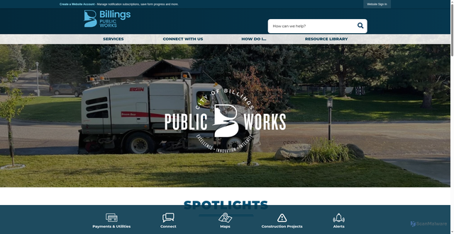 Security scan screenshot of https://billingsmtpublicworks.gov/