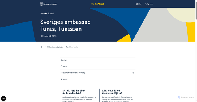 Security scan screenshot of https://www.swedenabroad.se/sv/utlandsmyndigheter/tunisien-tunis
