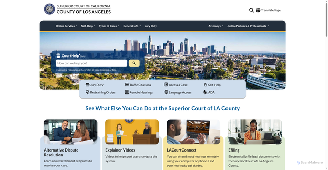 Security scan screenshot of https://www.lacourt.org/