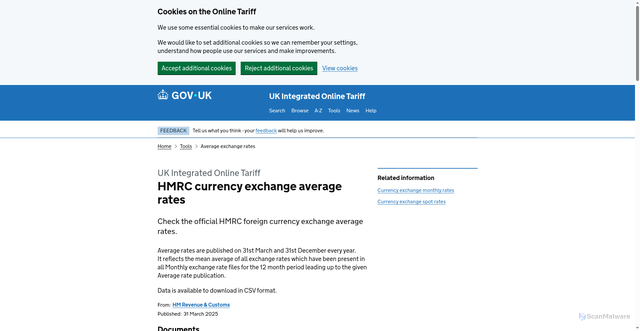 Security scan screenshot of https://www.trade-tariff.service.gov.uk/exchange_rates/average