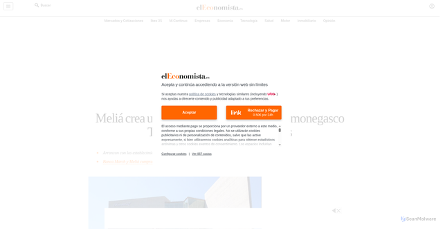 Security scan screenshot of https://www.eleconomista.es/capital-riesgo/noticias/13700010/12/25/melia-crea-una-joint-venture-con-el-fondo-monegasco-tyrus-para-abrir-nuevos-hoteles.html