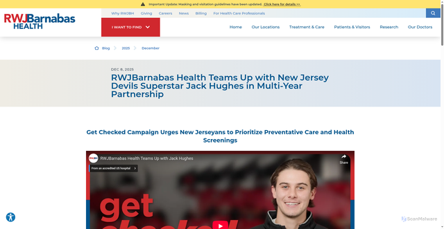 Security scan screenshot of https://www.rwjbh.org/blog/2025/december/rwjbarnabas-health-teams-up-with-new-jersey-devi/
