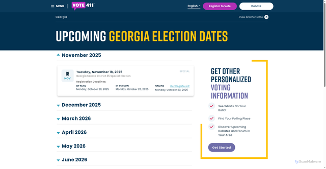 Security scan screenshot of https://www.vote411.org/upcoming/33/events