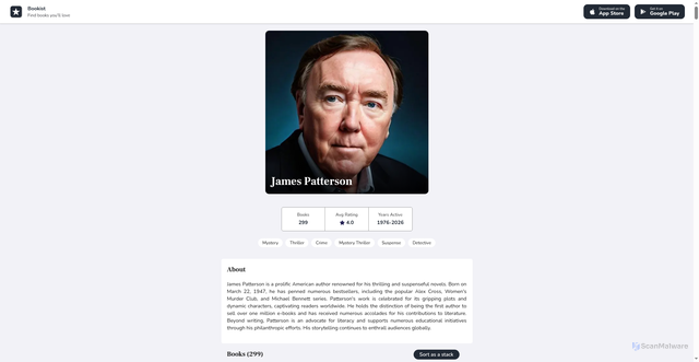 Security scan screenshot of https://bookist.app/a/author/a4505444648/james-patterson