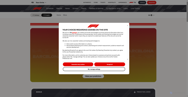 Security scan screenshot of https://f1predict.formula1.com/