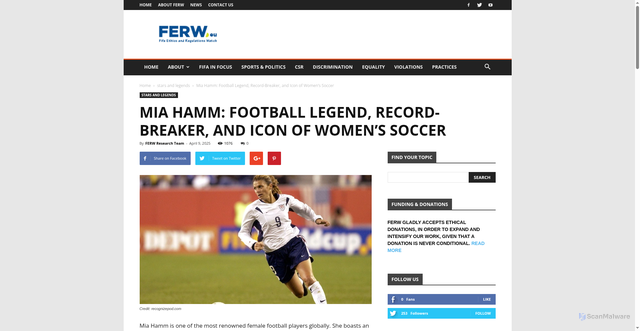 Security scan screenshot of https://ferw.eu/mia-hamm-football-legend-record-breaker-and-icon-of-womens-soccer/