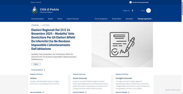 Security scan screenshot of https://comune.padula.sa.it/
