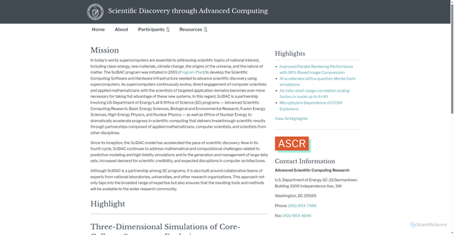 Security scan screenshot of https://scidac.gov/