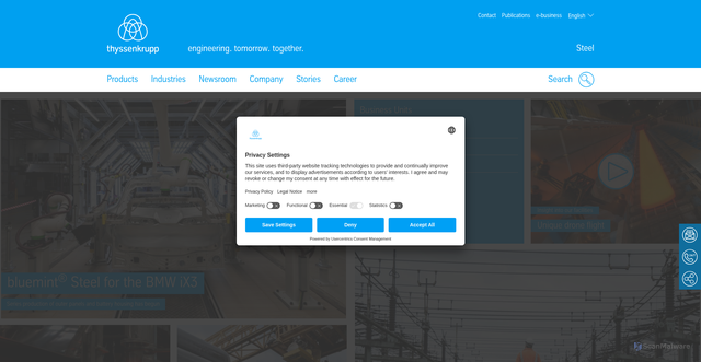Security scan screenshot of https://thyssenkrupp-steel.com