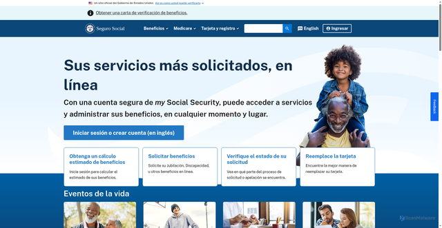 Security scan screenshot of https://www.ssa.gov/espanol/