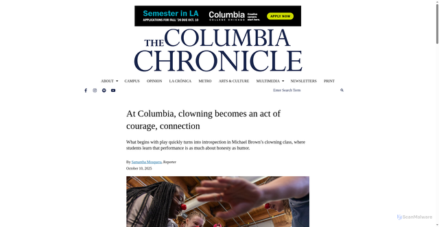 Security scan screenshot of https://columbiachronicle.com/campus/at-columbia-clowning-becomes-an-act-of-courage-connection/