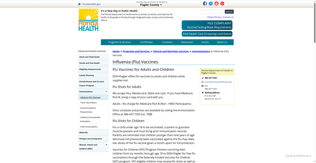 Security scan screenshot of https://flagler.floridahealth.gov/programs-and-services/clinical-and-nutrition-services/immunizations/flu-shots.html