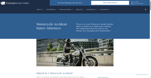 Security scan screenshot of https://www.washingtonlawcenter.com/motorcycle-accident-injury-attorneys/