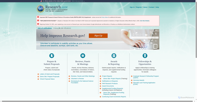 Security scan screenshot of https://www.research.gov/research-web/