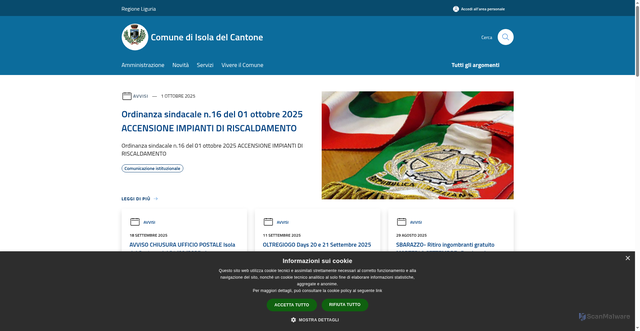 Security scan screenshot of https://www.comune.isoladelcantone.ge.it/it