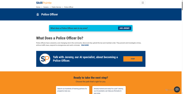Security scan screenshot of https://skillpointe.com/careers/public-service/police-officer