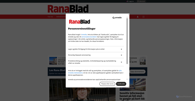 Security scan screenshot of https://ranablad.no