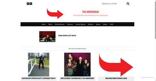 Security scan screenshot of https://thearrowheadonline.com/staff_name/maddie-honyara/