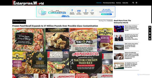 Security scan screenshot of https://theenterpriseworld.com/frozen-food-recall/