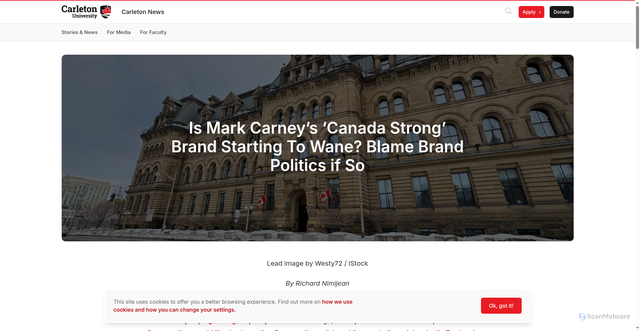 Security scan screenshot of https://carleton.ca/news/story/mark-carney-canada-strong/