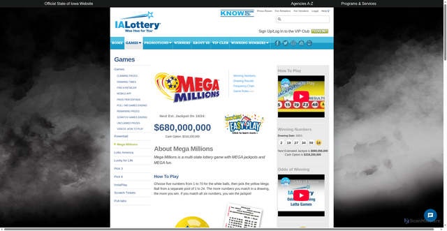 Security scan screenshot of https://www.ialottery.com/Pages/Games-Online/MegaMillions.aspx