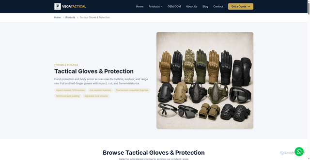 Security scan screenshot of https://vegatactical.pages.dev/products/tactical-gloves-protection