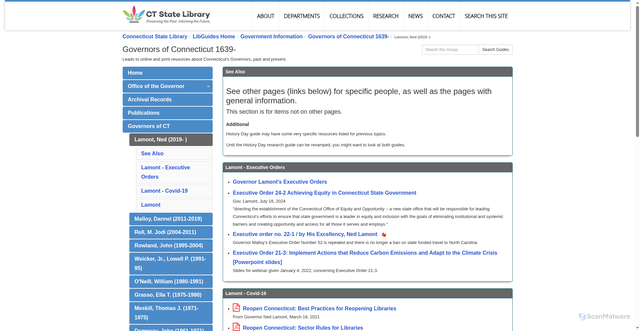 Security scan screenshot of https://libguides.ctstatelibrary.org/governors/Lamont