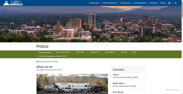 Security scan screenshot of https://www.ashevillenc.gov/department/police/