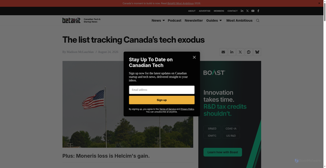 Security scan screenshot of https://betakit.com/the-list-tracking-canadas-tech-exodus/