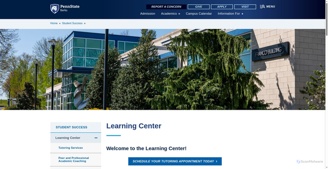 Security scan screenshot of https://berks.psu.edu/student-success/learning-center