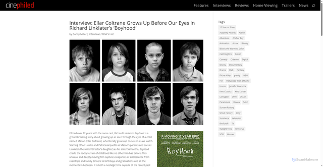 Security scan screenshot of https://www.cinephiled.com/interview-ellar-coltrane-grows-eyes-richard-linklaters-boyhood/