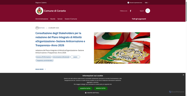 Security scan screenshot of https://www.comune.cerzeto.cs.it/it