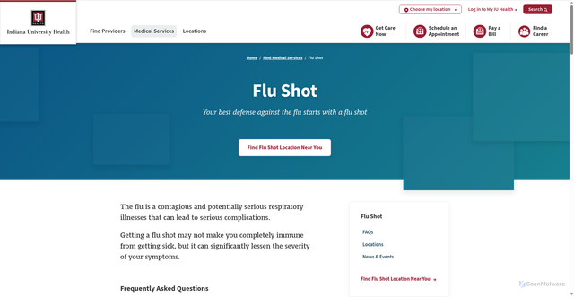 Security scan screenshot of https://iuhealth.org/find-medical-services/flu-shot