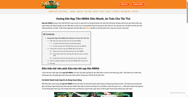 Security scan screenshot of https://mm66game.online/nap-tien-mm66/