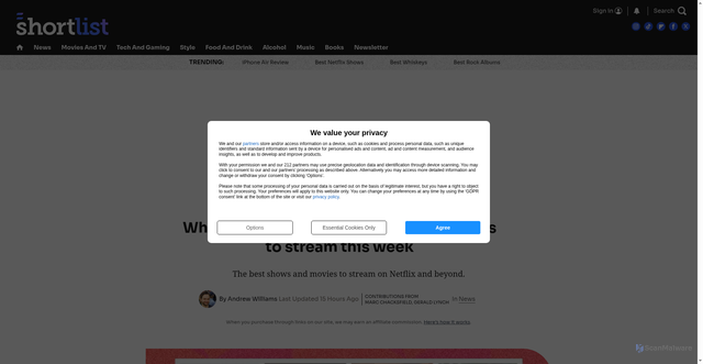 Security scan screenshot of https://www.shortlist.com/news/new-on-streaming-tv-show-movies-402461