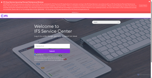 Security scan screenshot of https://support.ifs.com