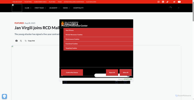 Security scan screenshot of https://www.rcdmallorca.es/en/news/jan-virgili-nuevo-jugador-del-rcd-mallorca
