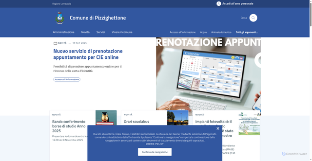 Security scan screenshot of https://comune.pizzighettone.cr.it/