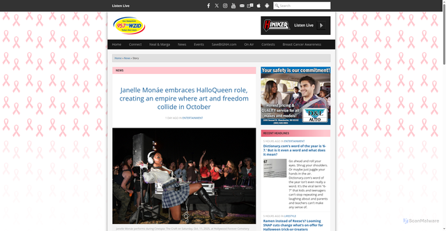 Security scan screenshot of https://wzid.com/news/030030-janelle-monae-embraces-halloqueen-role-creating-an-empire-where-art-and-freedom-collide-in-october/