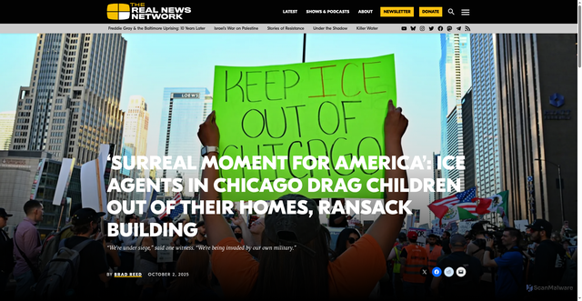 Security scan screenshot of https://therealnews.com/ice-agents-in-chicago