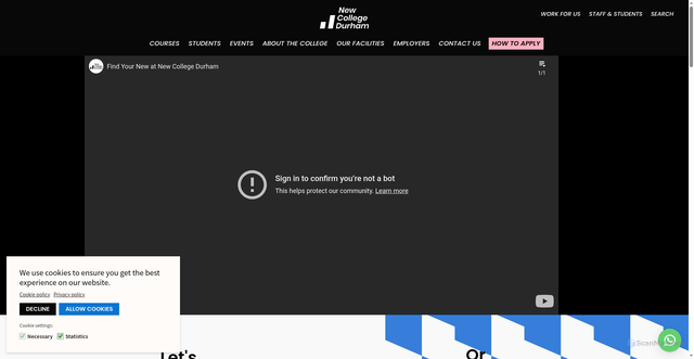 Security scan screenshot of https://www.newcollegedurham.ac.uk/